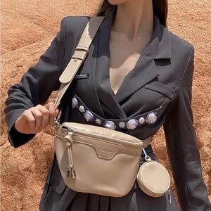 NWOT Beige Soft Vegan Crossbody Bag with Coin Pouch